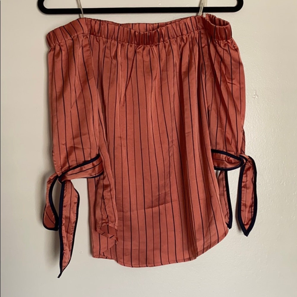 Sweet Wanderer Off-The-Shoulder Pinstripe Blouse
